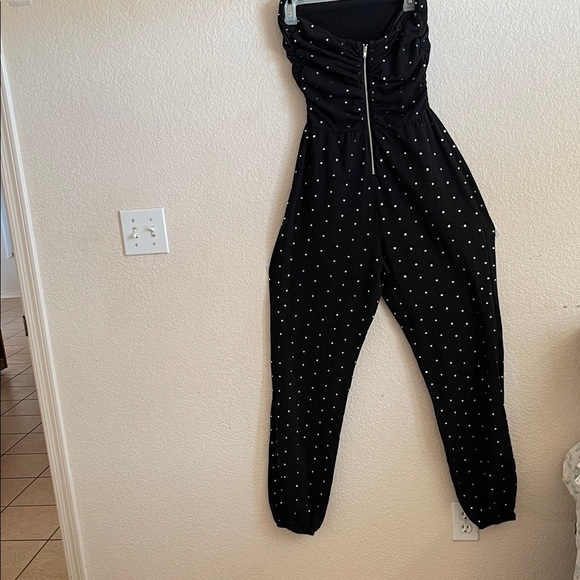 Moda International Black Jumpsuit with White Dots - Picture 2 of 7